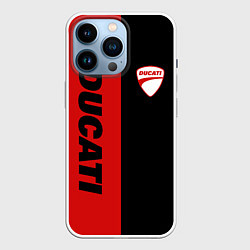 Чехол для iPhone 14 Pro DUCATI BLACK RED BACKGROUND, цвет: 3D-белый