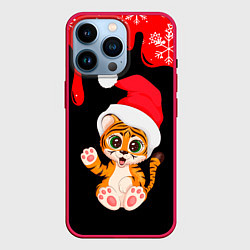 Чехол для iPhone 14 Pro НОВЫЙ ГОД ТИГР СНЕЖИНКИ 2022, цвет: 3D-малиновый