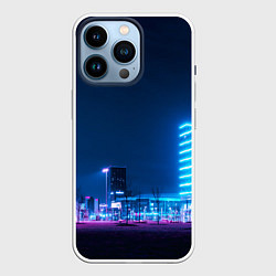 Чехол для iPhone 14 Pro Неоновый ночной город - Светло-синий, цвет: 3D-белый