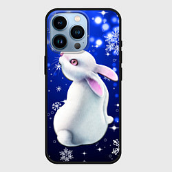 Чехол для iPhone 14 Pro Белый кролик в снежинках, цвет: 3D-черный
