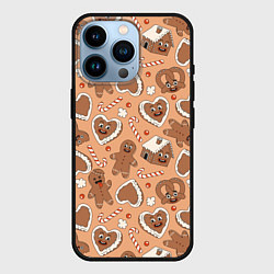 Чехол для iPhone 14 Pro Новогодний паттерн с печеньем, цвет: 3D-черный