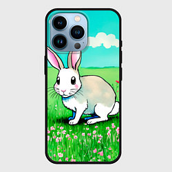 Чехол для iPhone 14 Pro Заяц на лугу рисунок, цвет: 3D-черный