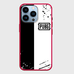 Чехол для iPhone 14 Pro Pubg чернобелые краски, цвет: 3D-малиновый