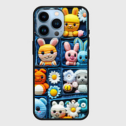 Чехол для iPhone 14 Pro Пэчворк с зайцами, цвет: 3D-черный