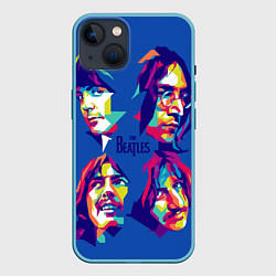 Чехол для iPhone 14 The Beatles: Faces, цвет: 3D-голубой