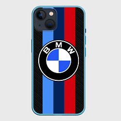 Чехол для iPhone 14 BMW SPORT, цвет: 3D-голубой