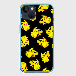 Чехол для iPhone 14 Веселый пикачу, цвет: 3D-голубой