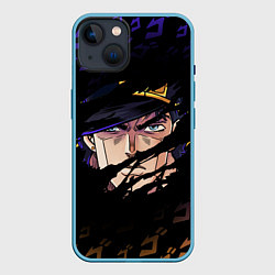 Чехол для iPhone 14 JOJOS BIZARRE ADVENTURE ЛИЦО ГЕРОЯ, цвет: 3D-голубой