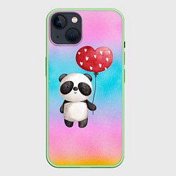 Чехол для iPhone 14 Маленькая панда с сердечком, цвет: 3D-салатовый