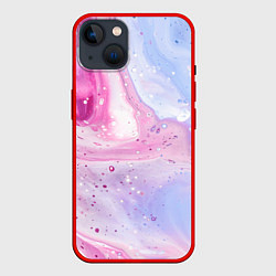 Чехол для iPhone 14 Абстрактные краски голубой, розовый, цвет: 3D-красный
