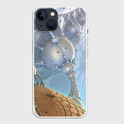 Чехол для iPhone 14 КОСМИЧЕСКИЙ ФРАКТАЛЬНЫЙ ПЕЙЗАЖ, цвет: 3D-белый
