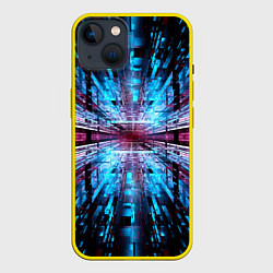 Чехол для iPhone 14 Неоновый информационный голограммный туннель, цвет: 3D-желтый