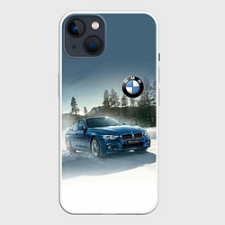 Чехол для iPhone 14 Крутая бэха мчится по лесной дороге, цвет: 3D-белый