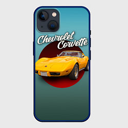 Чехол для iPhone 14 Классический спорткар Chevrolet Corvette Stingray, цвет: 3D-тёмно-синий