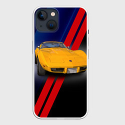 Чехол для iPhone 14 Классический спорткар Chevrolet Corvette Stingray, цвет: 3D-белый