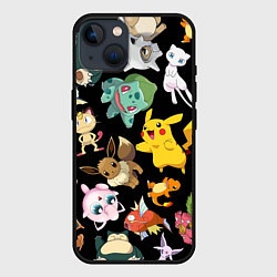 Чехол для iPhone 14 Пикачу и другие покемоны, цвет: 3D-черный