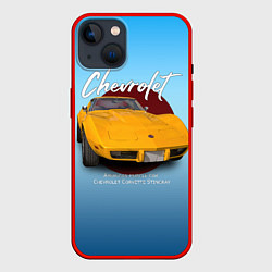 Чехол для iPhone 14 Американский маслкар Chevrolet Corvette, цвет: 3D-красный