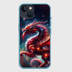 Чехол для iPhone 14 Красный космический дракон, цвет: 3D-голубой