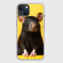 Чехол для iPhone 14 Крыса черная, цвет: 3D-светло-сиреневый