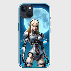 Чехол для iPhone 14 Кибер Барби из будущего под луной - нейросеть, цвет: 3D-голубой