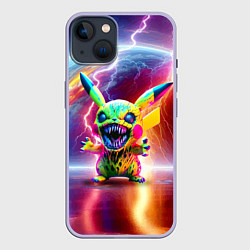 Чехол для iPhone 14 Монстр Пикачу - неоновое свечение, цвет: 3D-светло-сиреневый