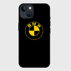 Чехол для iPhone 14 BMW logo yellow, цвет: 3D-черный