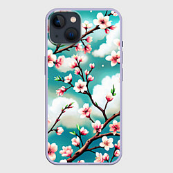 Чехол для iPhone 14 Цветущие ветки японской сакуры, цвет: 3D-светло-сиреневый