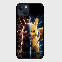 Чехол для iPhone 14 Злой и милый Пикачу, цвет: 3D-черный