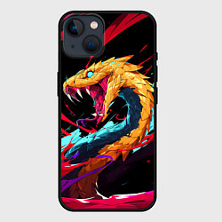 Чехол для iPhone 14 Злая желтая змея, цвет: 3D-черный