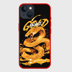 Чехол для iPhone 14 Gold snake, цвет: 3D-красный