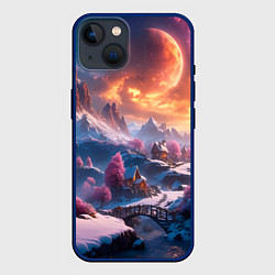 Чехол для iPhone 14 Fantasy river village, цвет: 3D-тёмно-синий