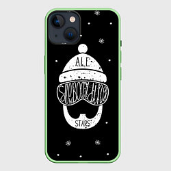 Чехол для iPhone 14 Бородатый сноубордист, цвет: 3D-салатовый