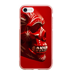 Чехол iPhone 7/8 матовый Красный череп, цвет: 3D-светло-розовый