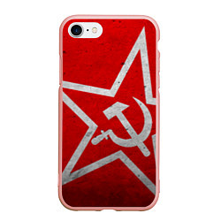 Чехол iPhone 7/8 матовый Флаг СССР: Серп и Молот, цвет: 3D-светло-розовый