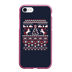 Чехол iPhone 7/8 матовый Новогодний свитер Покебол, цвет: 3D-малиновый
