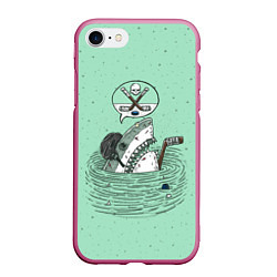 Чехол iPhone 7/8 матовый Акула хоккеист, цвет: 3D-малиновый