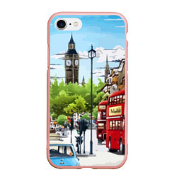 Чехол iPhone 7/8 матовый Улицы Лондона -Big Ben, цвет: 3D-светло-розовый