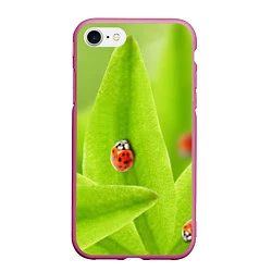 Чехол iPhone 7/8 матовый Жучки на травке, цвет: 3D-малиновый