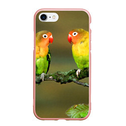Чехол iPhone 7/8 матовый Два попугая, цвет: 3D-светло-розовый