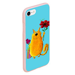 Чехол iPhone 7/8 матовый Кот с цветком, цвет: 3D-светло-розовый — фото 2