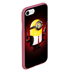 Чехол iPhone 7/8 матовый Minion Hitman, цвет: 3D-малиновый — фото 2