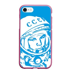 Чехол iPhone 7/8 матовый Гагарин: CCCP, цвет: 3D-малиновый