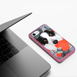 Чехол iPhone 7/8 матовый Влюбленный щенок, цвет: 3D-малиновый — фото 2