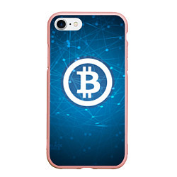 Чехол iPhone 7/8 матовый Bitcoin Blue, цвет: 3D-светло-розовый