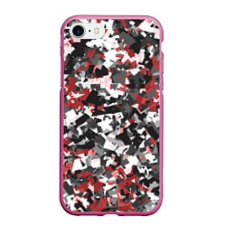 Чехол iPhone 7/8 матовый Камуфляж: серый/красный, цвет: 3D-малиновый