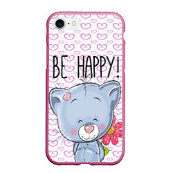 Чехол iPhone 7/8 матовый Cat: Be Happy, цвет: 3D-малиновый