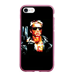 Чехол iPhone 7/8 матовый Terminator with a pistol, цвет: 3D-малиновый