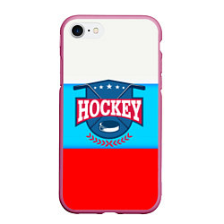 Чехол iPhone 7/8 матовый Hockey Russia, цвет: 3D-малиновый