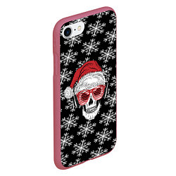 Чехол iPhone 7/8 матовый Santa Skull хипстер, цвет: 3D-малиновый — фото 2