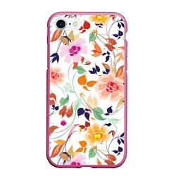 Чехол iPhone 7/8 матовый Нежные цветы, цвет: 3D-малиновый